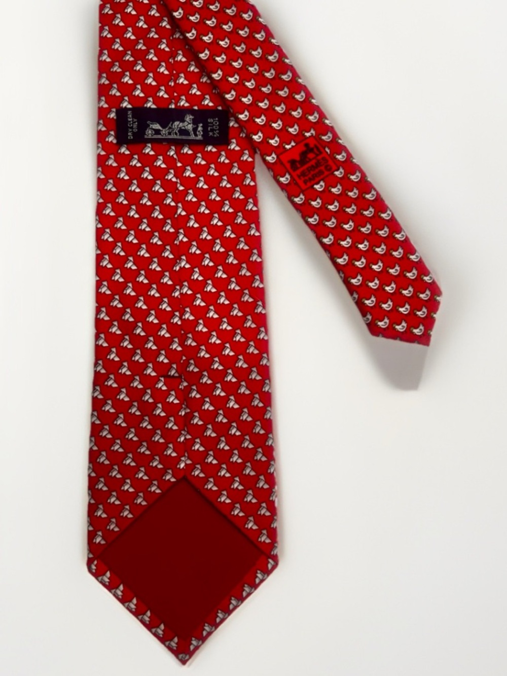 HERMES Authentic 100% Silk Luxury Designer Necktie Chicken Motif Hand Sewn Tie